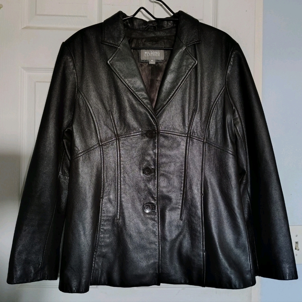 Vtg Rare Unique Style Woman Wilsons Quality Leather 3 Bttn Coat LG  ExcCond Cute